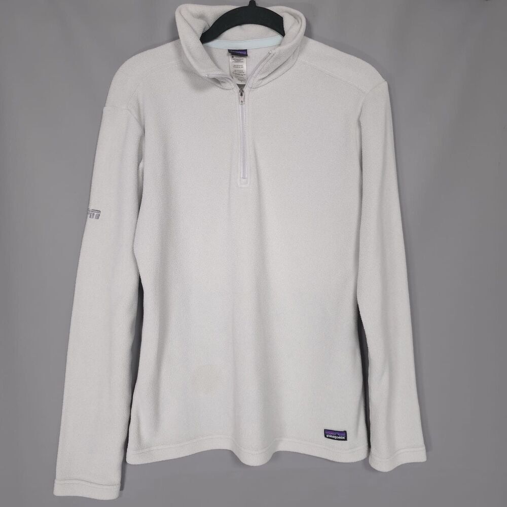 Patagonia Women’s SMALL Micro D Fleece Sweater Cream 1/4 Zip Outdoor ESPN Logo
